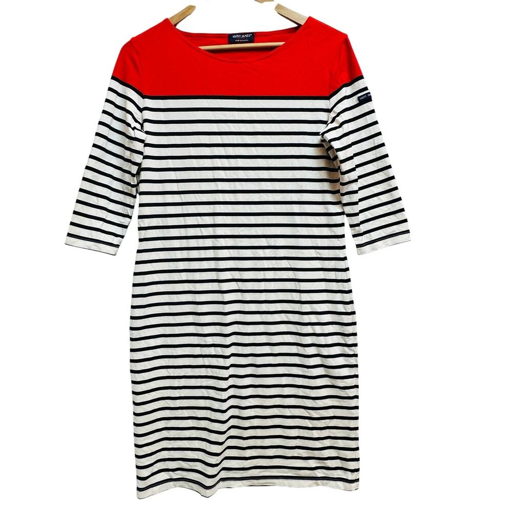 Saint James nautical Women’s Shirt dress quarter Sleeve Blue Striped Size US 6